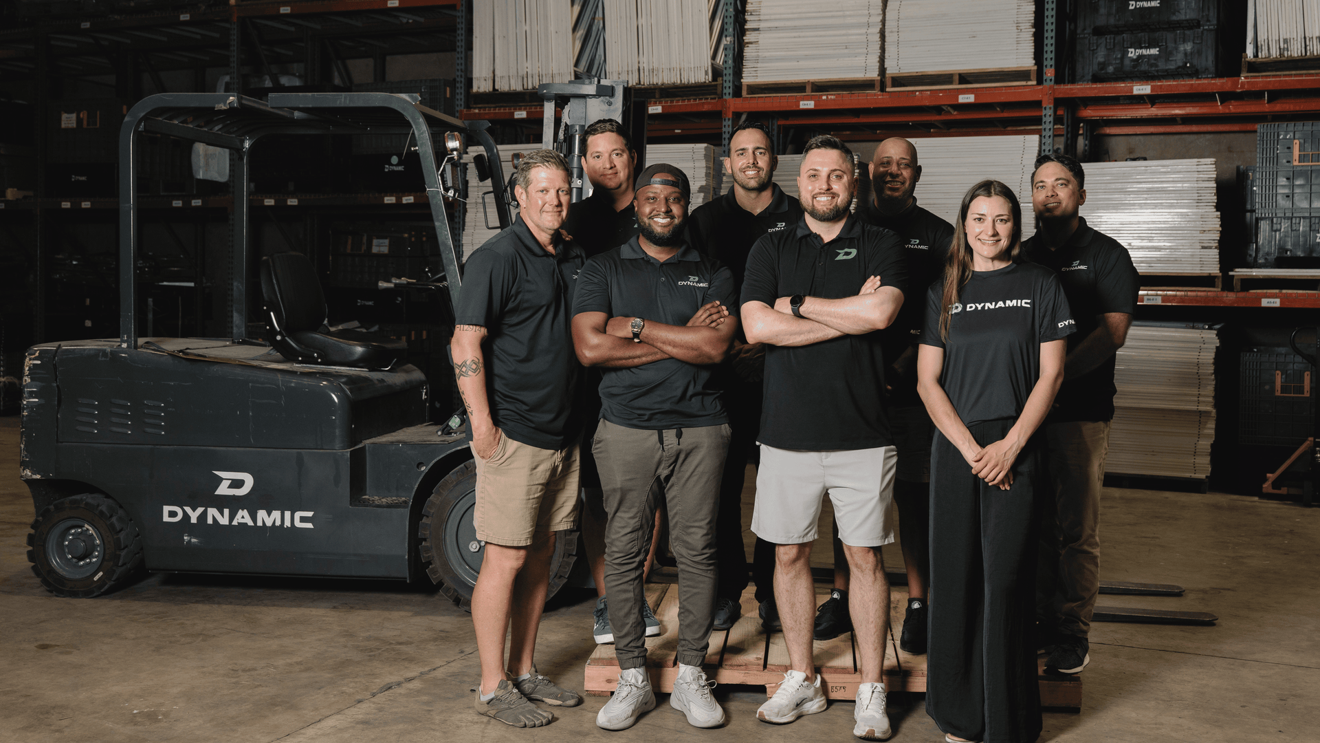 The Dynamic Event Co team in the Rental Equipment warehouse at HQ